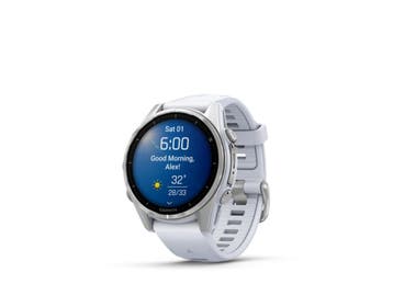 Garmin Fenix 8 43 mm zilver titanium met steen wit polsband, Handtassen en Accessoires, Verzenden, Zo goed als nieuw, Garmin