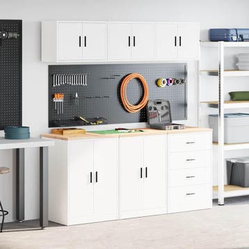 vidaXL Garagekasten 6 st spaanplaat wit, Verzenden