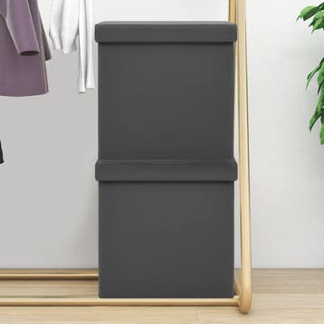 vidaXL Opbergkrukken inklapbaar 2 st PVC grijs, Verzenden, Nieuw