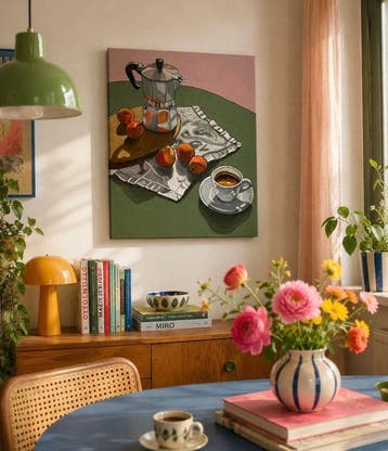 Cansu Rossi - The Green Table - Moka and Apricots - Oil, Antiek en Kunst