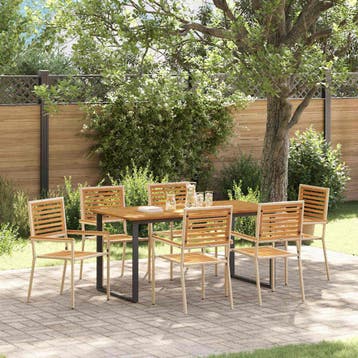 vidaXL Tuin Eettafel Set 7 pcs Beige Massief Acacia Hout, Verzenden, Nieuw