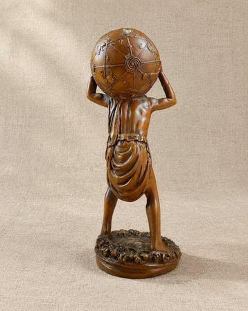 Beeld, Atlas carrying a celestial sphere sculpture. - 29 cm
