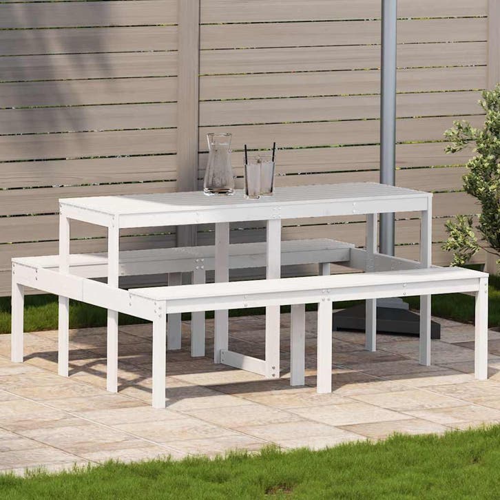 vidaXL Picknicktafel 160x134x75 cm massief grenenhout wit, Jardin & Terrasse, Tables de jardin, Envoi
