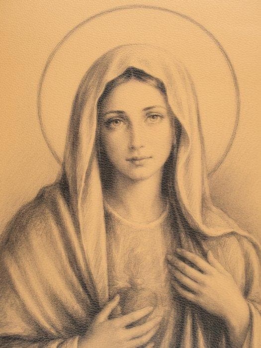 Cuore Immacolato – Afdruk op Leer 84,50 x 68,00 CM -, Antiek en Kunst, Antiek | Boeken en Manuscripten