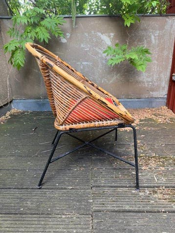 Fauteuil - mid-20e eeuw - Rattan, Staal, Antiquités & Art