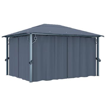 vidaXL Prieel met gordijn 400x300 cm aluminium antraciet, Verzenden