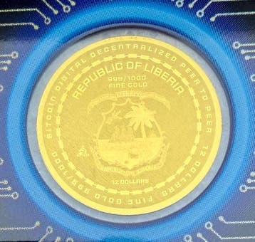 Liberia. 1/2 Dollar Bitcoin , oro , 1/1000 Oz (Zonder