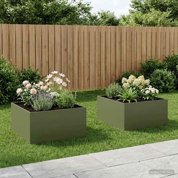 vidaXL Plantenbak 2 st Olijfgroen 80 x 80 x 40 cm, Tuin en Terras, Bloempotten, Verzenden, Nieuw