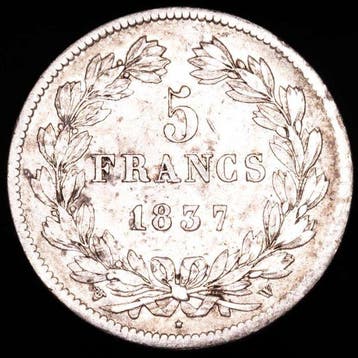 Frankrijk. Louis Philippe I. 5 Francs 1837-W, Lille (Zonder