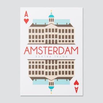 A6 postcard Amsterdam playcard The Royal Palace Dam square, Ophalen of Verzenden, Nieuw