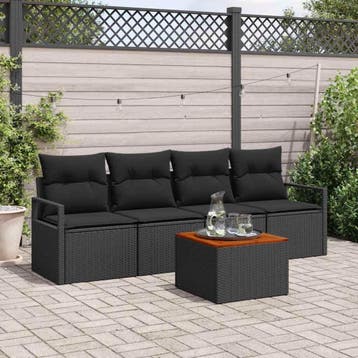 vidaXL Tuinbank Set 5 st Zwart poly rattan, Verzenden, Nieuw
