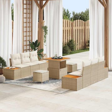 vidaXL Tuinbank Set 9 st 8-Aantal zitplaatsen Beige en Crème, Verzenden, Nieuw