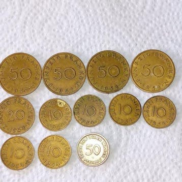 Munten van het Saarprotectoraat (1954) & 50 Pfennig (1949),