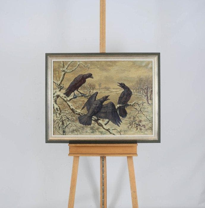Huibert Antonie Ravenswaay (1891-1972) - Kraaien in boom, Antiquités & Art, Art | Peinture | Classique
