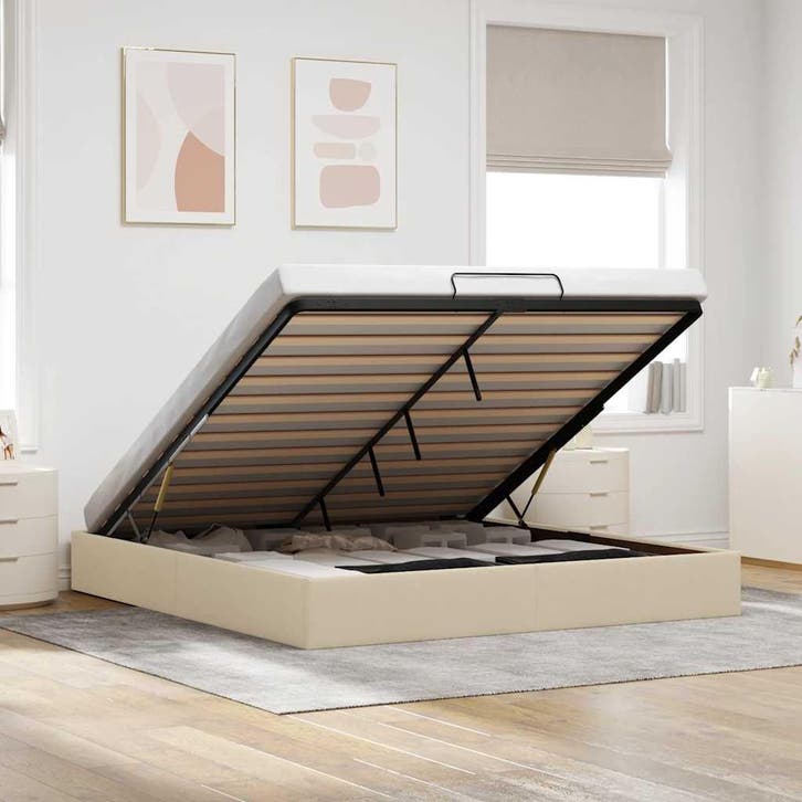 vidaXL Bedframe zonder matras 180x200 cm stof crèmekleurig, Huis en Inrichting, Slaapkamer | Bedden, Nieuw, Verzenden