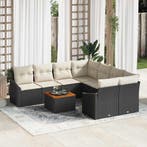 vidaXL Tuinbank Set met kussen 9 pcs Zwart poly rattan, Verzenden, Nieuw