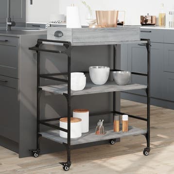 vidaXL Keukentrolley 81,5x41x92,5 cm bewerkt hout grijs, Verzenden
