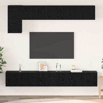 vidaXL Tv-meubelset 5 st Zwart Eiken Bewerkt hout, Verzenden, Nieuw