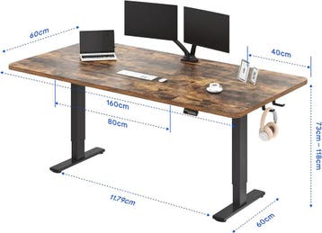 Zit sta bureau - Elektrisch - Verstelbaar - 160x60 cm - Brui, Huis en Inrichting, Verzenden, Nieuw