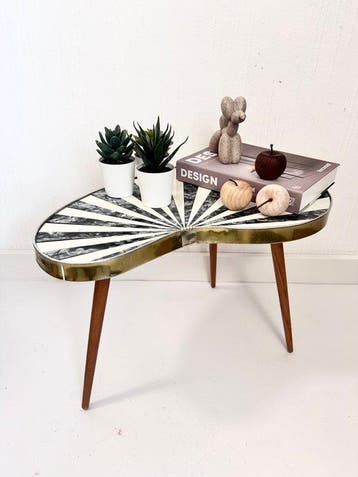 Bijzettafel - laminaat, Hout, Messing - originele vintage, Antiek en Kunst