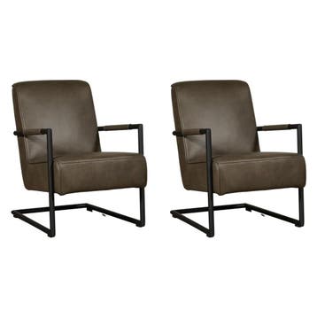 Set van 2 Leren fauteuils Lodge - Granada Ash (grijs/bruin), Nieuw, Ophalen of Verzenden, 50 tot 75 cm, Leer