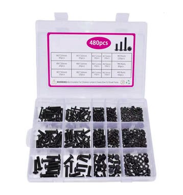 Assortiment zwarte metrische bouten (M3–M5) – 480 stuks, Verzenden, Nieuw
