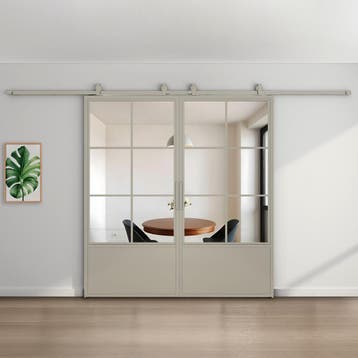 Dubbele stalen schuifdeur Kiezelgrijs 6 Vlaks met kickplate, Nieuw, Metaal, 75 tot 150 cm, 150 tot 225 cm