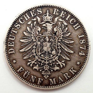 Duitsland, keizerrijk Ludwig II. 5 Mark 1874 / Bavaria