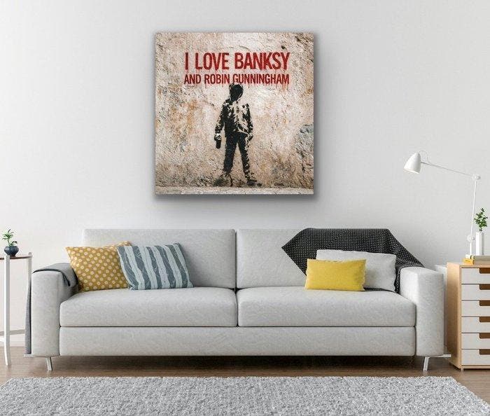 EMIR BERCUTTE - BANKSY LOVE ROBIN - Toile L, Antiek en Kunst, Kunst | Designobjecten