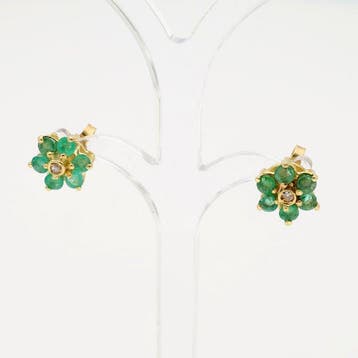 Boucles doreilles - 18 carats Or jaune - Diamant - émeraude, Handtassen en Accessoires, Nieuw