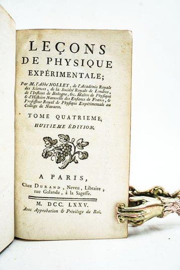 M. LAbbé Nollet - Leçons de Physique Expérimentale - 1775, Antiquités & Art