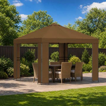 vidaXL Prieel 3 x 3 m Taupe Polyester en Staal 190 gsm, Verzenden