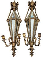 Kaars wandlamp (2) - Vergulde Italiaanse gesneden kandelaar,