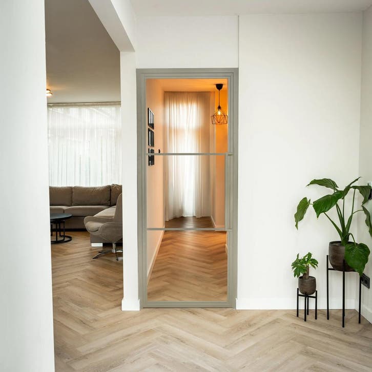 Stalen Binnendeur - Kiezelgrijs - 3 Vlaks - Helder glas, Doe-het-zelf en Bouw, Deuren en Vliegenramen, Nieuw, Metaal, Binnendeur