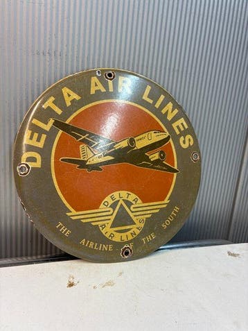 Delta Air Lines – Vintage stijl emaille bord met vliegtuig –