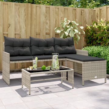 vidaXL Tuinbank met tafel en kussens L-vormig poly rattan, Verzenden