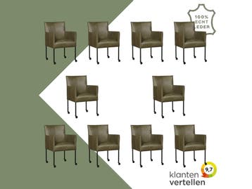 Set van 10 Leren eetkamerstoelen Desire - Granada Moss, Ophalen of Verzenden, Nieuw, Leer, Eén
