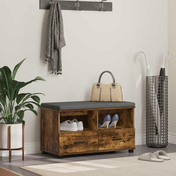 vidaXL Hallenbank met kussen met lade Gerookte Eik 80 x 38 x, Verzenden, Nieuw