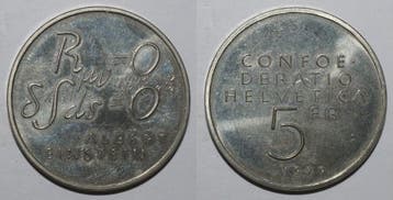 5 Francs Suisse Schweiz Km 58 5 Franken 1979 100 Jahre Al..., Verzenden