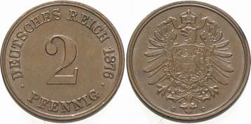 2 Pfennig 1876 C Kleinmunten-kaiserreich Kleiner Adler, Verzenden