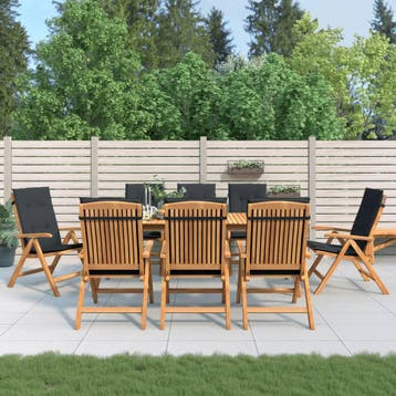 vidaXL Verstelbare klapstoelen met kussens, 8 stuks, massief, Verzenden, Nieuw