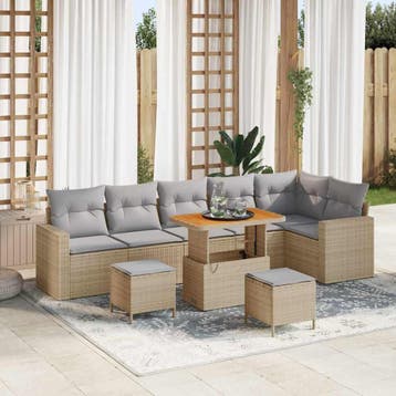 vidaXL Tuinbank Set met kussen 11 pcs Beige en Lichtgrijs, Verzenden, Nieuw