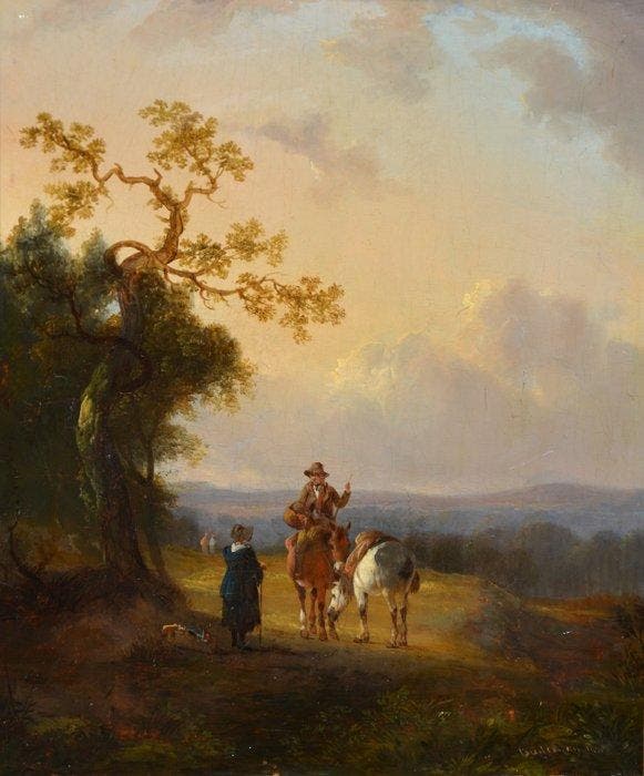 Nederlandse school (XIX) - Boslandschap met figuren, Antiek en Kunst, Kunst | Schilderijen | Klassiek