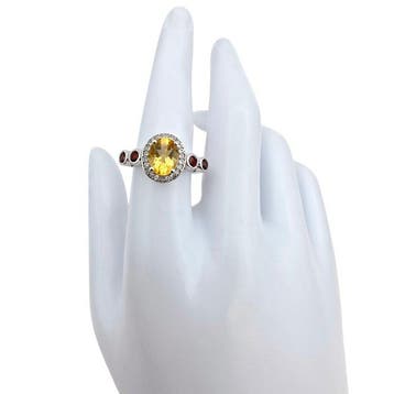 Sans prix de réserve - Bague Argent - Citrine, Grenat
