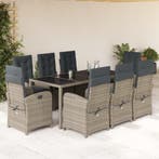 vidaXL 9-delige Tuinset met kussens poly rattan grijs, Verzenden, Nieuw, Tuinset