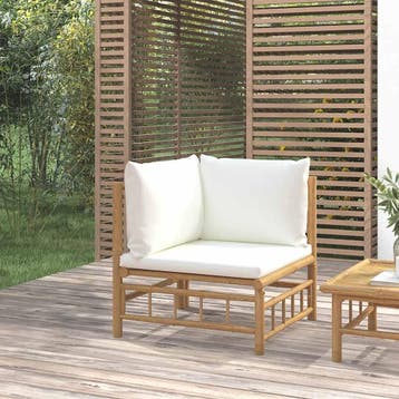 vidaXL Tuinhoekbank met kussens bamboe crèmewit, Verzenden, Nieuw