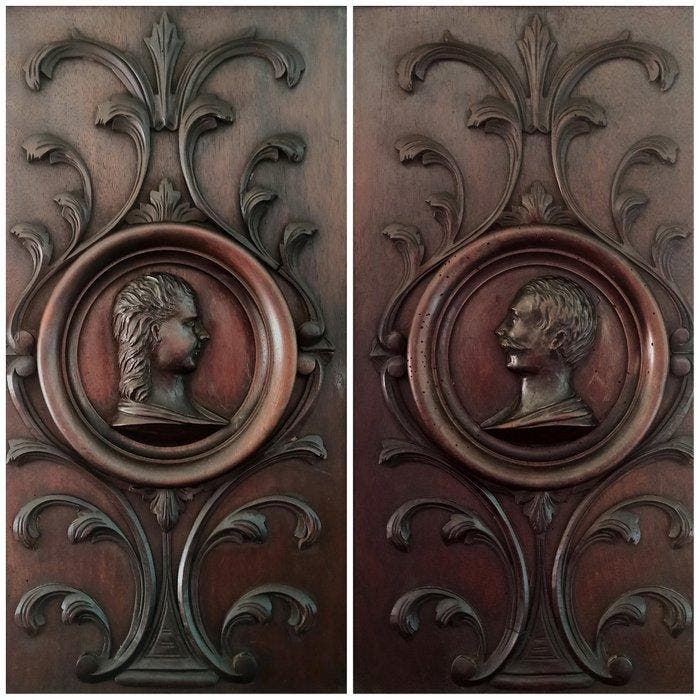 Casa Savoia: Umberto I e consorte - Panneau - Bois - Ante -, Antiek en Kunst, Antiek | Overige Antiek