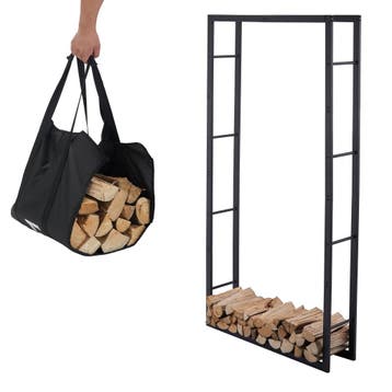 Lendo Online Brandhoutrek 100x25x196 cm Zwart Staal, Verzenden
