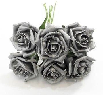 Foamroos Princess Kleurvast Pearl Zilver 6 cm Bundel 6 stuks, Nieuw