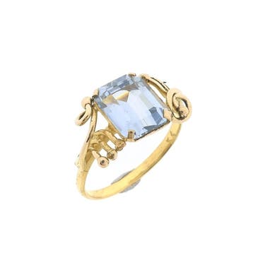 Gouden ring met aquamarijn, Gebruikt, Ophalen of Verzenden, Kleiner dan 17, Met edelsteen